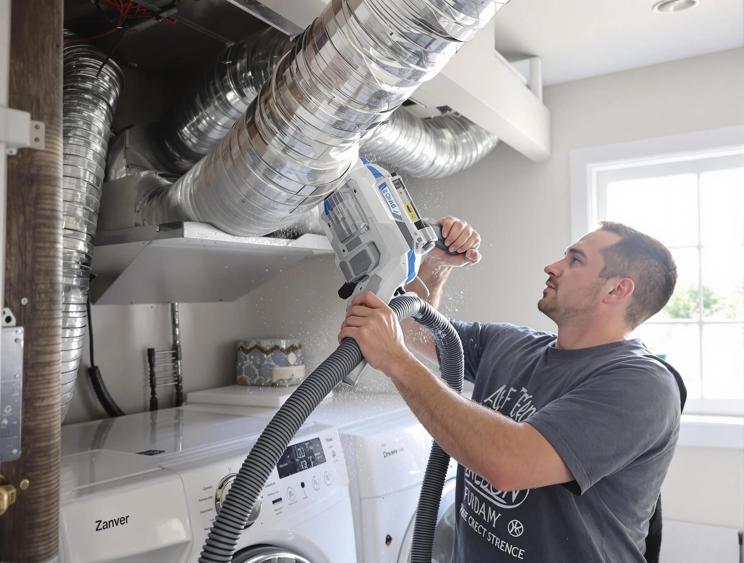 Mableton Dryer Vent Cleaning specialist cleaning deep within a dryer vent duct system in Mableton